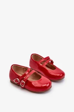 Balerinki Dziecięce></noscript>Boto Lakierowane Balerinki Dziecięce Z Paseczkami Czerwone Margenis Czerwony
