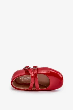 Balerinki Dziecięce></noscript>Boto Lakierowane Balerinki Dziecięce Z Paseczkami Czerwone Margenis Czerwony