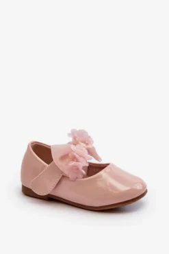 Hot Evento Lakierowane Balerinki Dziecięce Na Rzep Z Kokardą Różowe Olessa
