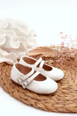 New Lakierowane Balerinki Dziecięce Z Paseczkami Białe Margenis Dzieci Balerinki Dziecięce