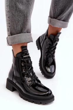 Botki Sznurowane|Czarne Botki><noscript><img width=