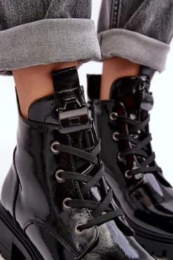 Botki Sznurowane|Czarne Botki><noscript><img width=