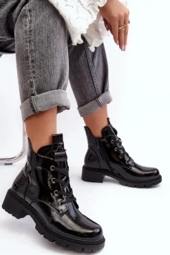 Botki Sznurowane|Czarne Botki><noscript><img width=