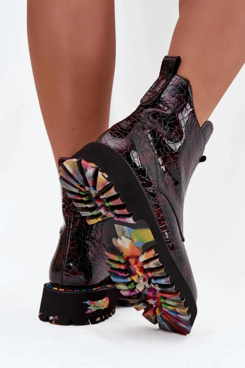 Botki Ocieplane|Botki Skórzane>Artiker Lakierowane Botki Damskie Z Naturalnej Skóry Ocieplane 57C0165 Bordowe Czerwony