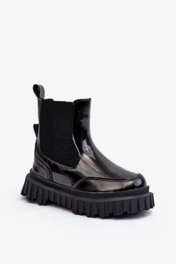 Best Boto Lakierowane Botki Dziecięce Na Suwak Ocieplane Czarne Jolynn