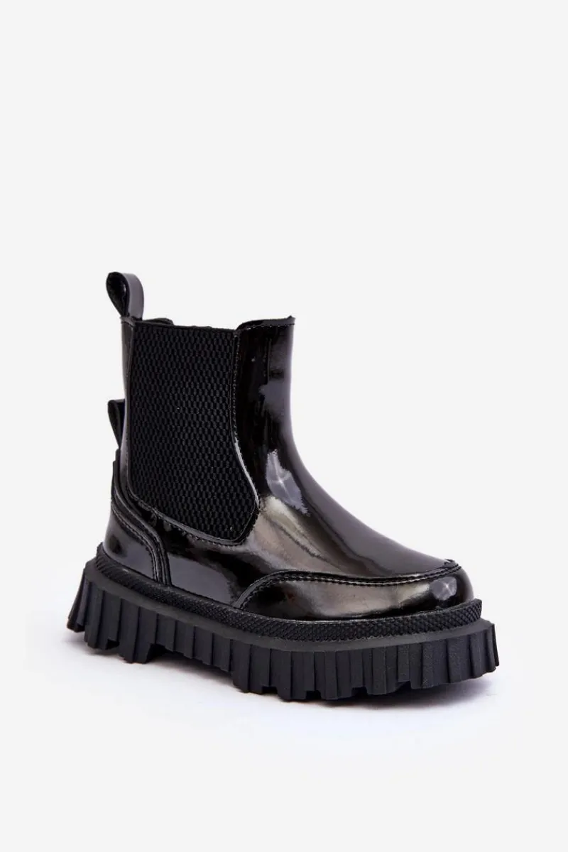 Best Boto Lakierowane Botki Dziecięce Na Suwak Ocieplane Czarne Jolynn