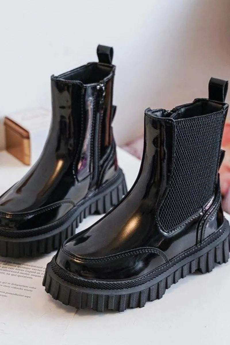 Best Boto Lakierowane Botki Dziecięce Na Suwak Ocieplane Czarne Jolynn