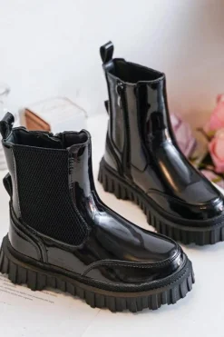 Best Boto Lakierowane Botki Dziecięce Na Suwak Ocieplane Czarne Jolynn