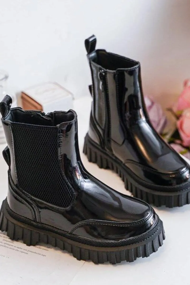 Best Boto Lakierowane Botki Dziecięce Na Suwak Ocieplane Czarne Jolynn