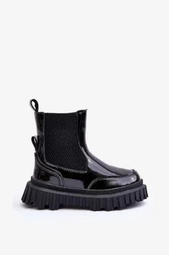 Best Boto Lakierowane Botki Dziecięce Na Suwak Ocieplane Czarne Jolynn