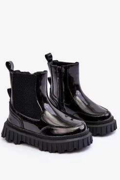 Best Boto Lakierowane Botki Dziecięce Na Suwak Ocieplane Czarne Jolynn