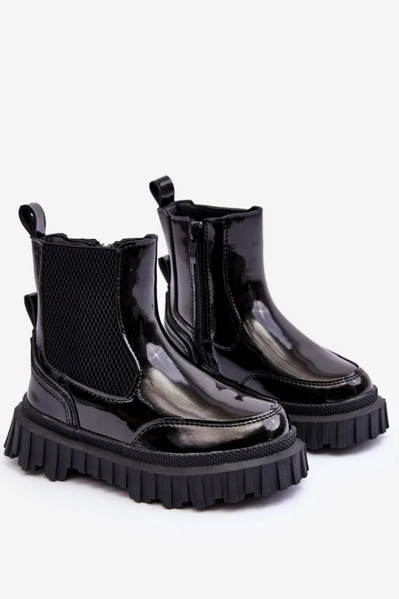 Best Boto Lakierowane Botki Dziecięce Na Suwak Ocieplane Czarne Jolynn