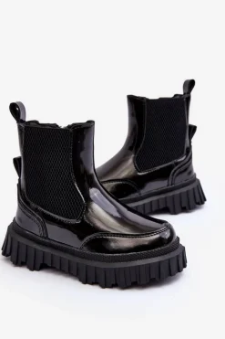 Best Boto Lakierowane Botki Dziecięce Na Suwak Ocieplane Czarne Jolynn