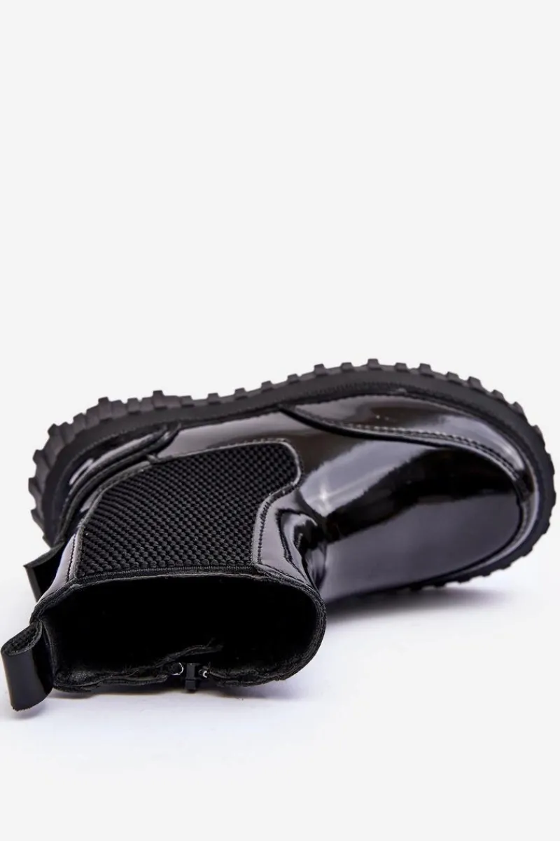 Best Boto Lakierowane Botki Dziecięce Na Suwak Ocieplane Czarne Jolynn