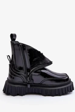 Best Boto Lakierowane Botki Dziecięce Na Suwak Ocieplane Czarne Jolynn