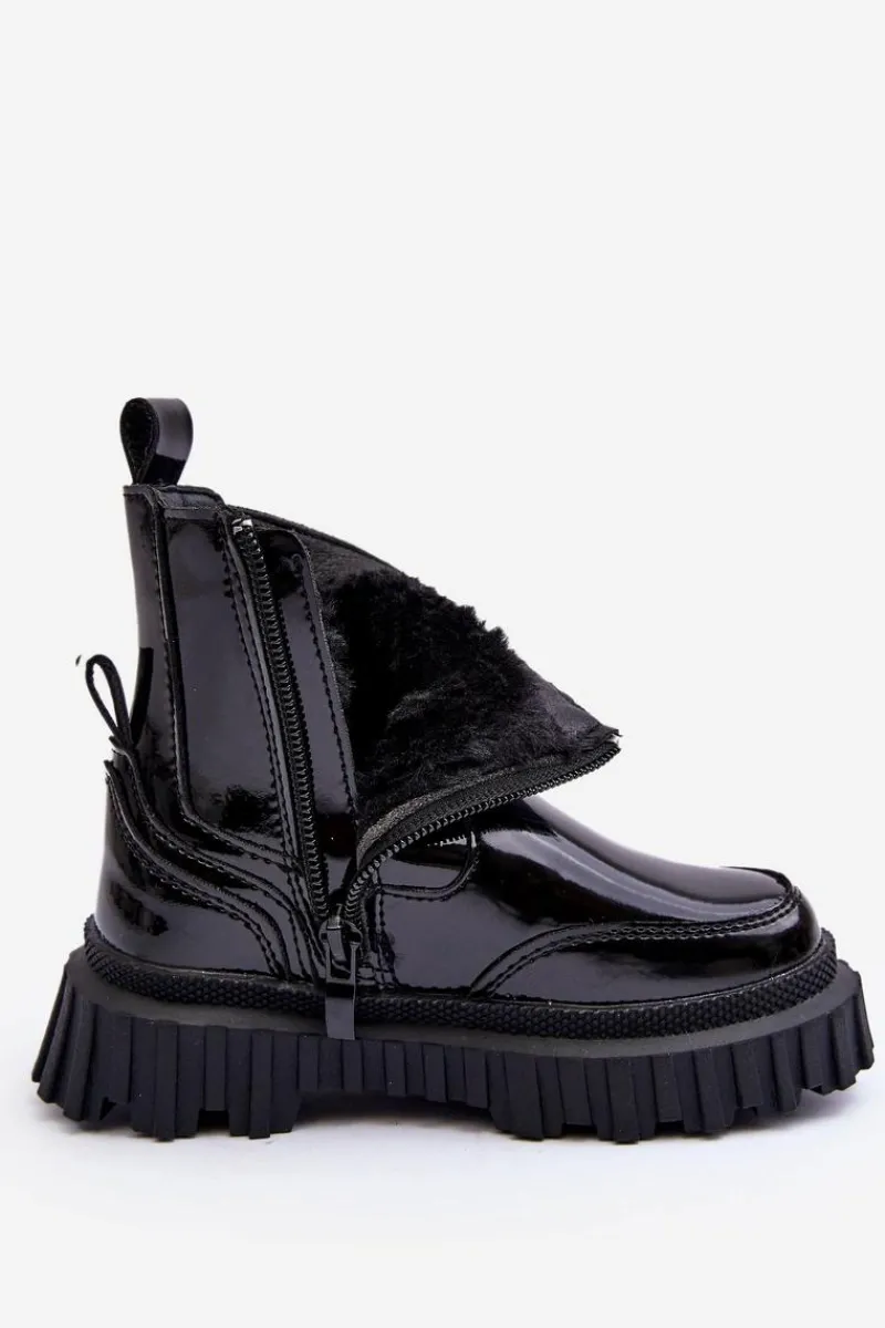 Best Boto Lakierowane Botki Dziecięce Na Suwak Ocieplane Czarne Jolynn