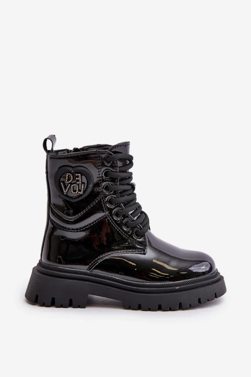 Dziewczęce>Boto Lakierowane Botki Dziewczęce Ocieplane Futerkiem Na Zamek Czarne Evaliraea Czarny