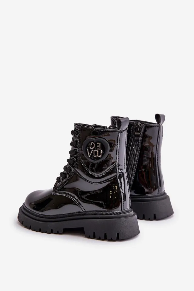 Dziewczęce>Boto Lakierowane Botki Dziewczęce Ocieplane Futerkiem Na Zamek Czarne Evaliraea Czarny