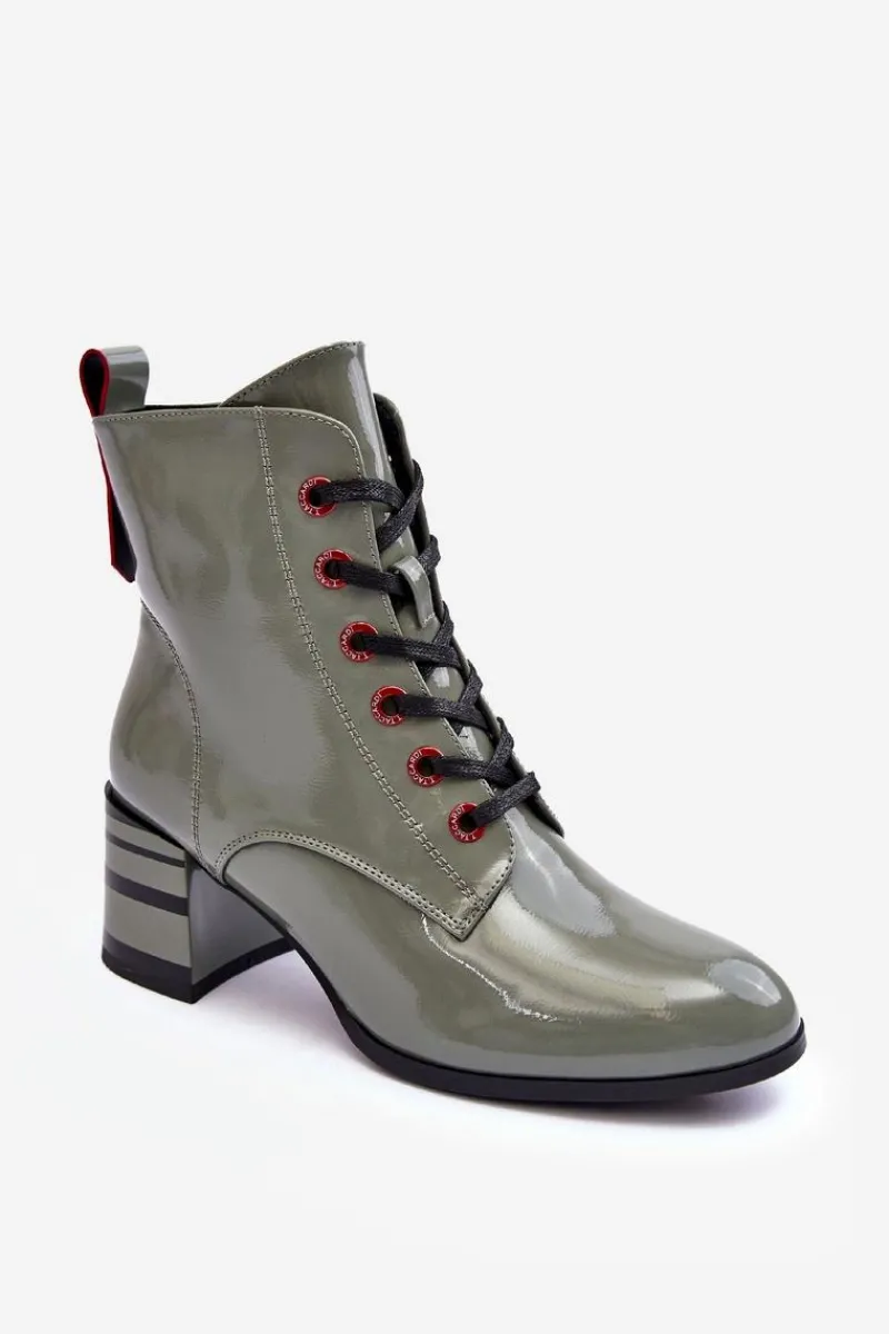 Best Damskie buty S.Barski Lakierowane Botki Na Obcasie S.Barski MR870-49 Zielone