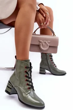 Best Damskie buty S.Barski Lakierowane Botki Na Obcasie S.Barski MR870-49 Zielone