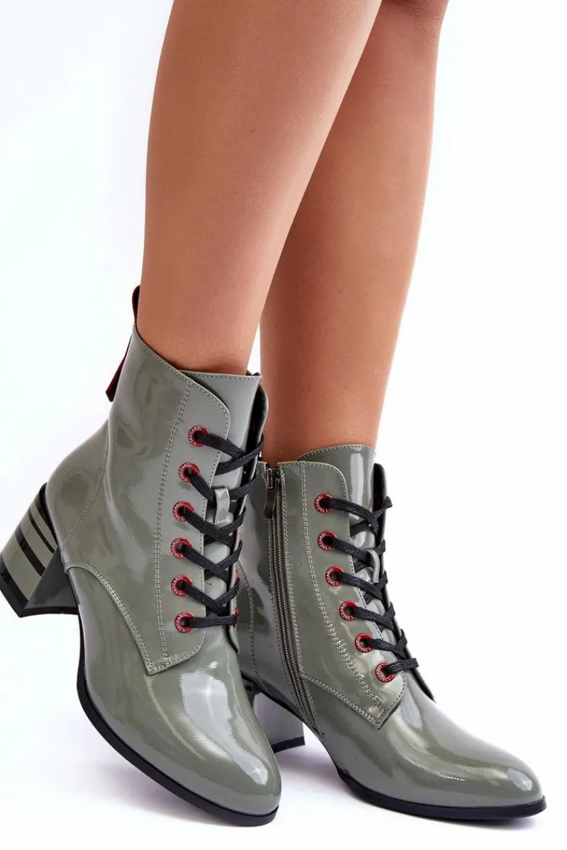 Best Damskie buty S.Barski Lakierowane Botki Na Obcasie S.Barski MR870-49 Zielone