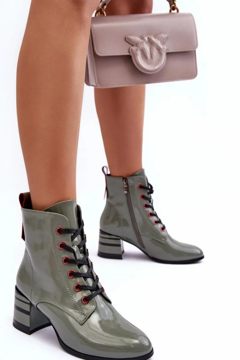 Best Damskie buty S.Barski Lakierowane Botki Na Obcasie S.Barski MR870-49 Zielone