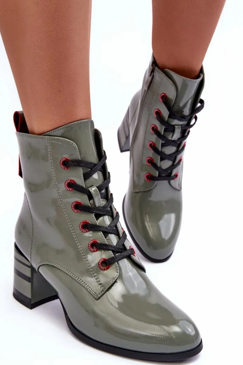 Best Damskie buty S.Barski Lakierowane Botki Na Obcasie S.Barski MR870-49 Zielone