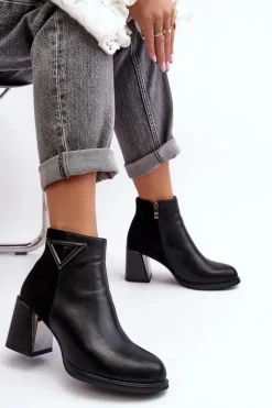 Discount Damskie buty S.Barski Lakierowane Botki Na Obcasie Ocieplane MR880-093 Czarne Czarny