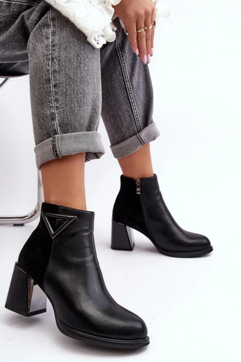 Discount Damskie buty S.Barski Lakierowane Botki Na Obcasie Ocieplane MR880-093 Czarne Czarny