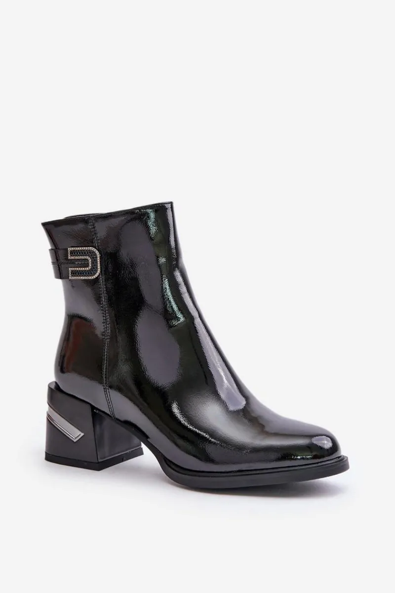 Discount Damskie buty S.Barski Lakierowane Botki Na Obcasie Ocieplane MR880-093 Czarne Czarny