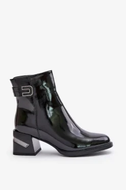 Discount Damskie buty S.Barski Lakierowane Botki Na Obcasie Ocieplane MR880-093 Czarne Czarny