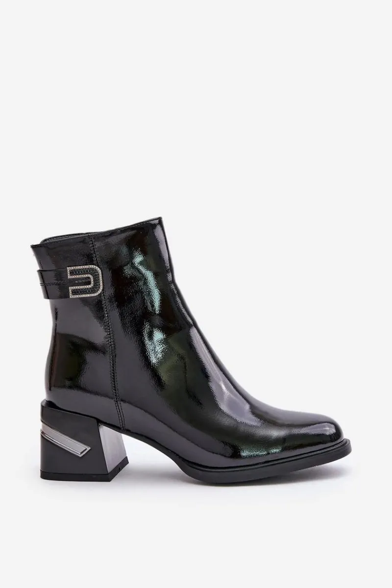 Discount Damskie buty S.Barski Lakierowane Botki Na Obcasie Ocieplane MR880-093 Czarne Czarny