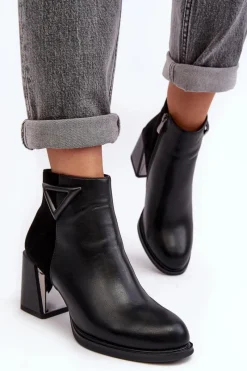 Discount Damskie buty S.Barski Lakierowane Botki Na Obcasie Ocieplane MR880-093 Czarne Czarny