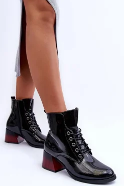 New Buty damskie Vinceza Lakierowane Botki Na Obcasie Czarne Luloshe