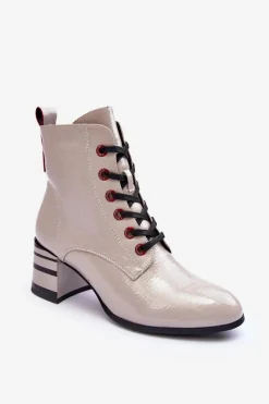 Best Damskie buty S.Barski Lakierowane Botki Na Obcasie S.Barski MR870-49 Jasnoszare