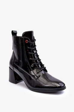 Botki Zimowe Damskie|Brązowe I Beżowe Botki>Buty damskie Vinceza Lakierowane Botki Na Słupku Czarne Basciano