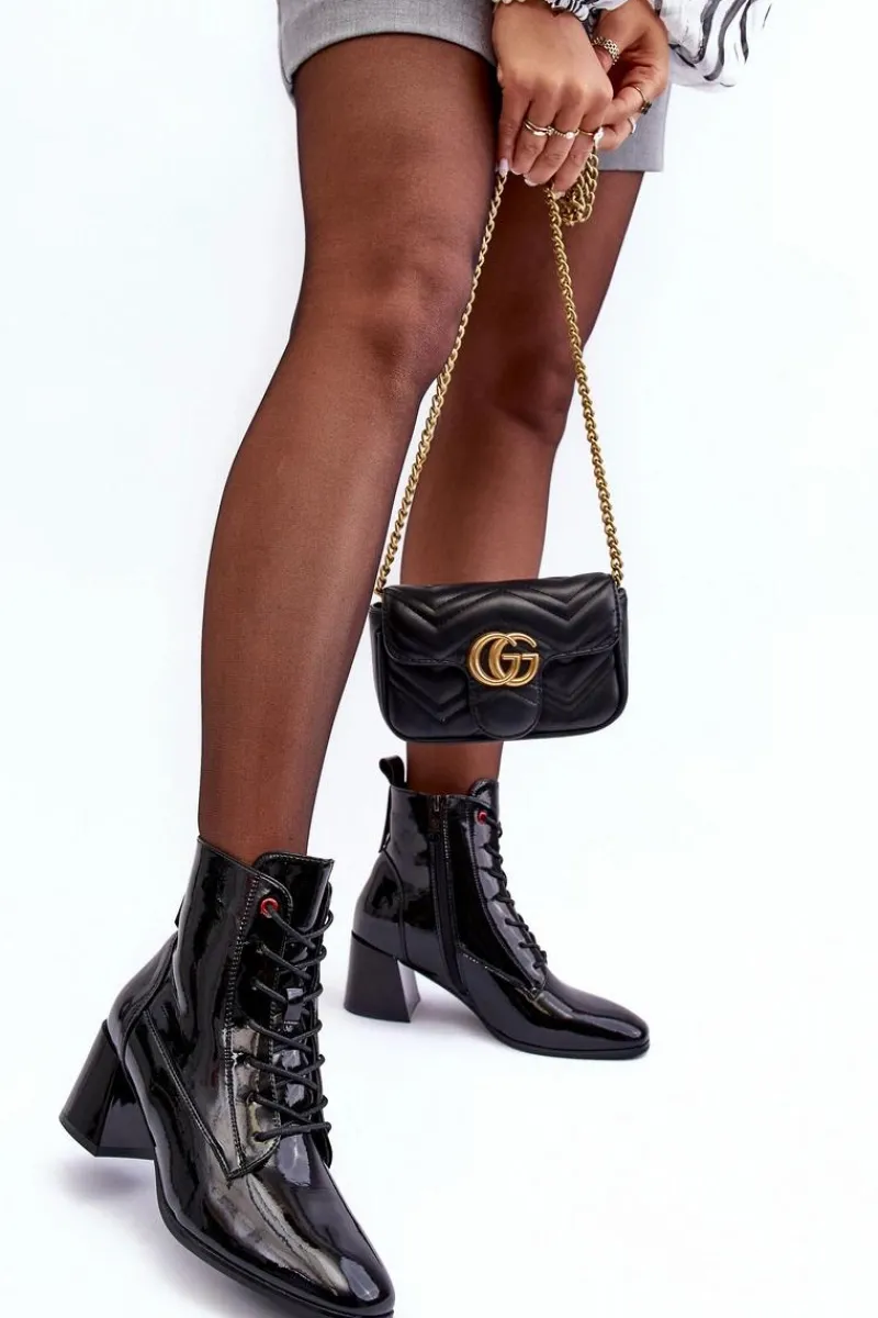 Botki Zimowe Damskie|Brązowe I Beżowe Botki>Buty damskie Vinceza Lakierowane Botki Na Słupku Czarne Basciano