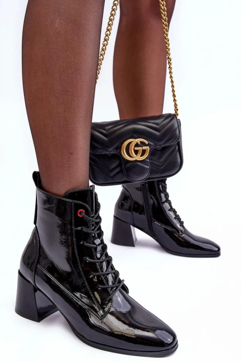 Botki Zimowe Damskie|Brązowe I Beżowe Botki>Buty damskie Vinceza Lakierowane Botki Na Słupku Czarne Basciano