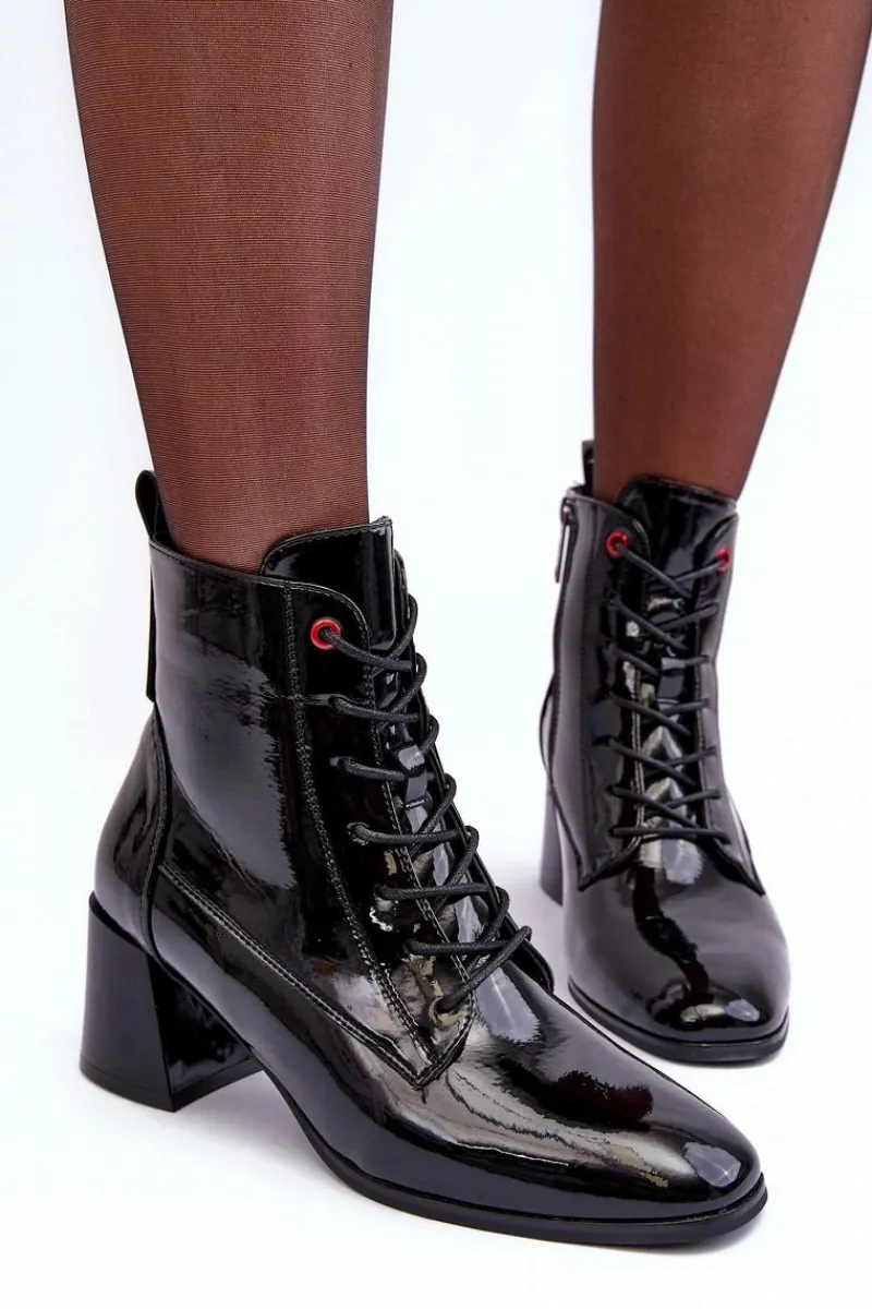 Botki Zimowe Damskie|Brązowe I Beżowe Botki>Buty damskie Vinceza Lakierowane Botki Na Słupku Czarne Basciano