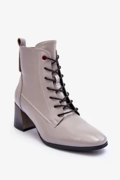 Clearance Buty damskie Vinceza Lakierowane Botki Na Słupku Szare Basciano