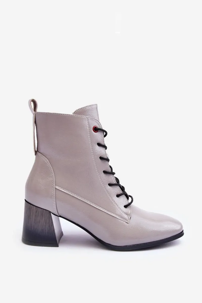 Clearance Buty damskie Vinceza Lakierowane Botki Na Słupku Szare Basciano