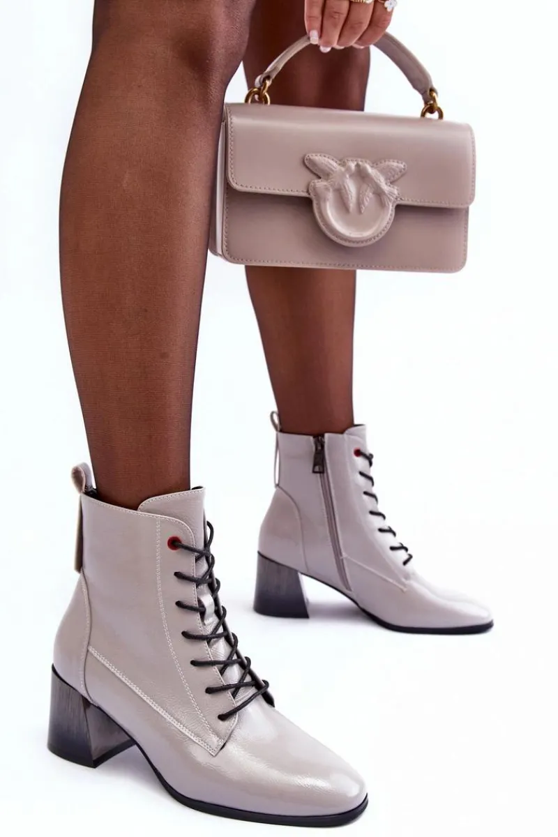 Clearance Buty damskie Vinceza Lakierowane Botki Na Słupku Szare Basciano
