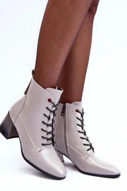 Clearance Buty damskie Vinceza Lakierowane Botki Na Słupku Szare Basciano