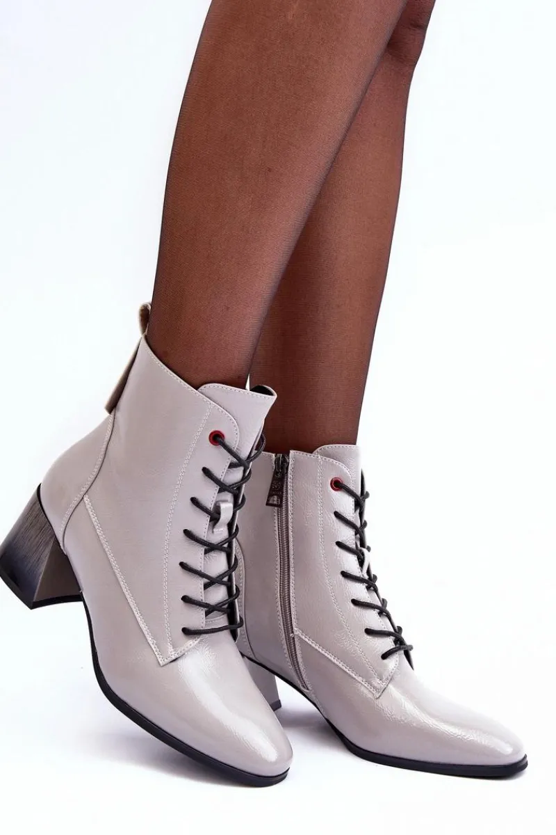 Clearance Buty damskie Vinceza Lakierowane Botki Na Słupku Szare Basciano