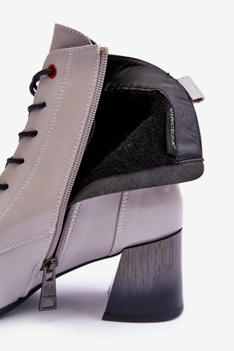 Clearance Buty damskie Vinceza Lakierowane Botki Na Słupku Szare Basciano