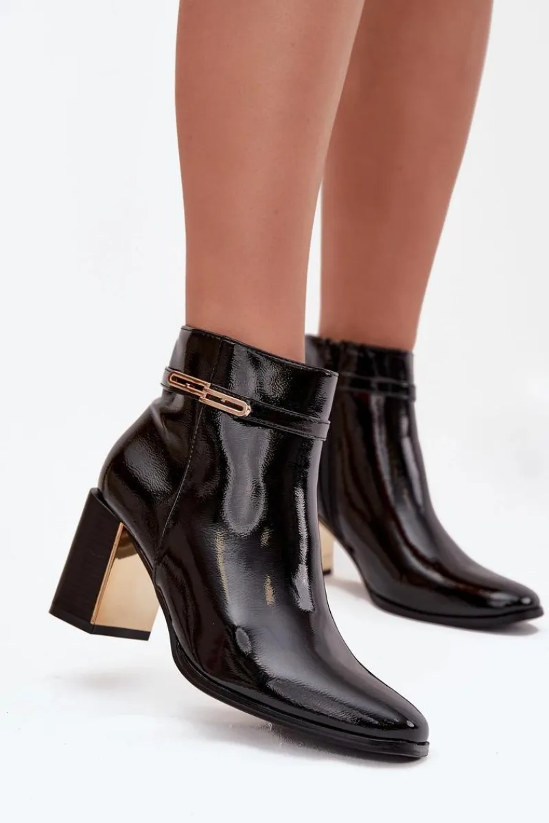 Sale Boto Lakierowane Botki Na Słupku Z Paskiem Czarne Dorelia