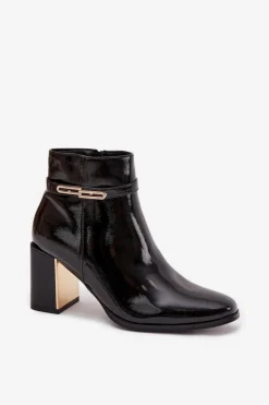 Sale Boto Lakierowane Botki Na Słupku Z Paskiem Czarne Dorelia