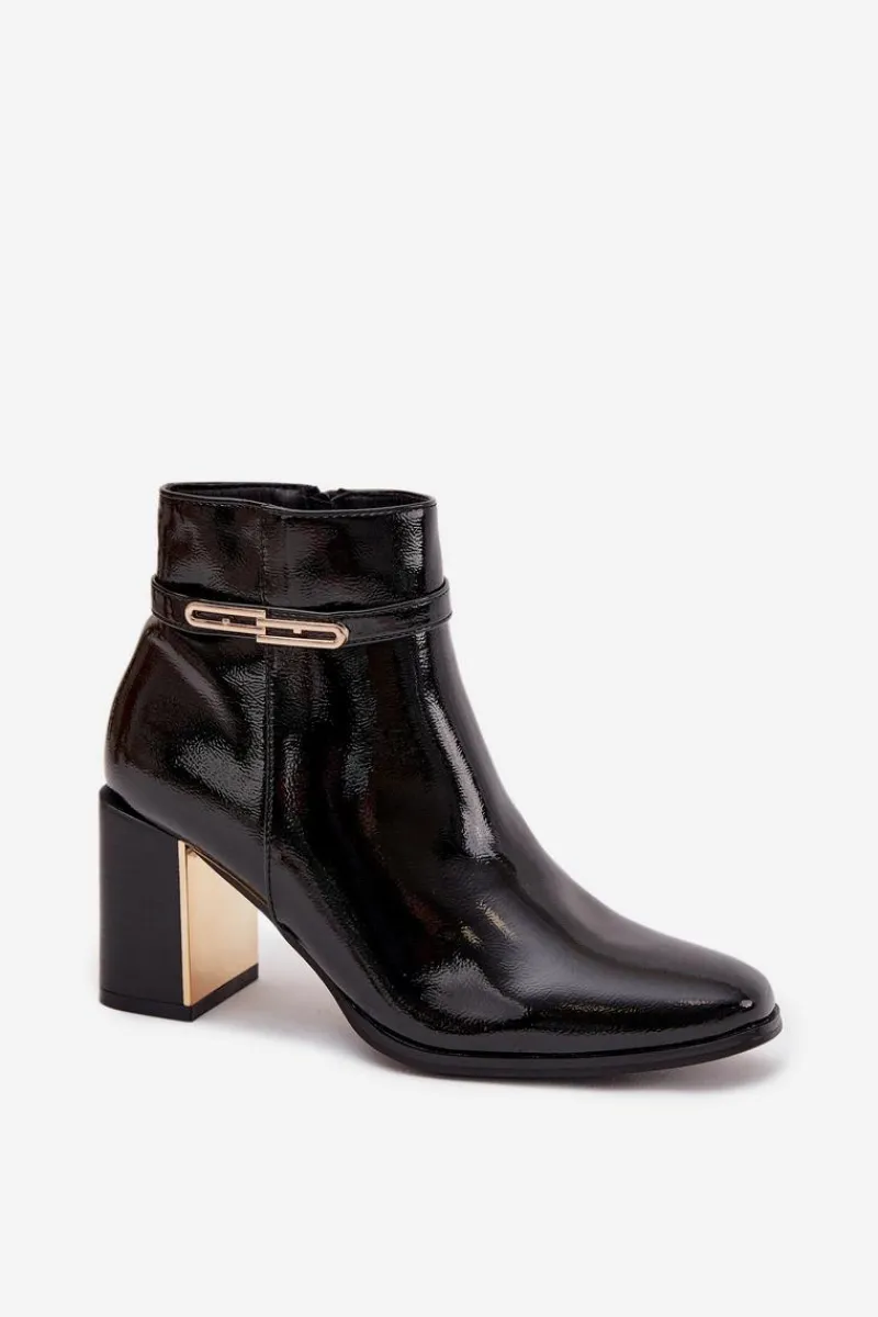 Sale Boto Lakierowane Botki Na Słupku Z Paskiem Czarne Dorelia