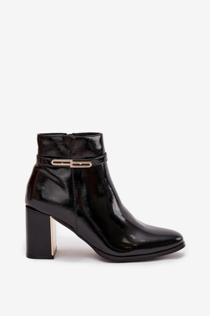 Sale Boto Lakierowane Botki Na Słupku Z Paskiem Czarne Dorelia