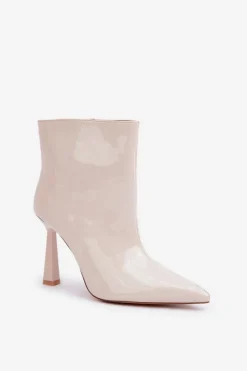 Discount Boto Lakierowane Botki Na Szpice Wsuwane Jasnobeżowe Seliri Beżowy